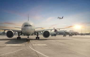 Front view of landed airplane in Istanbul International Airport